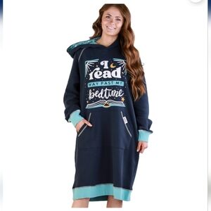 Lazy One Navy and Light Blue Hooded SHD Sleep Hoodie Cotton Blend Sz S/M NWT